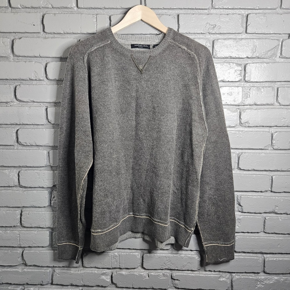 Impermeable Platinum Mens Lambswool Blend Crewneck‎ Sweater Green L Grunge NWT